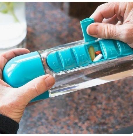 Бутылка для воды с таблетницей Pill Vitamin Water Bottle Blue