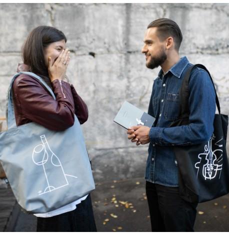 Эко сумка из саржи "Вино" (серая)