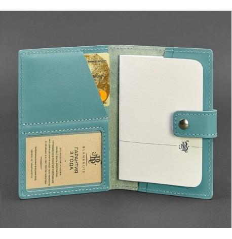 Обкладинка для паспорта зі шкіри з віконцем 5.0 (бірюзова)