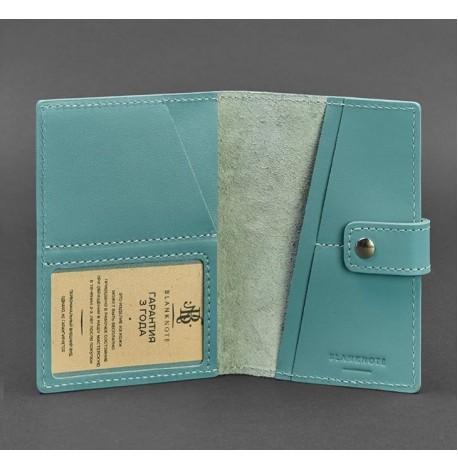 Обкладинка для паспорта зі шкіри з віконцем 5.0 (бірюзова)