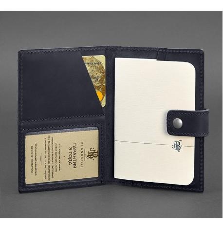 Обкладинка для паспорта зі шкіри з віконцем 5.0 (темно-синя) шкіра Crazy Horse