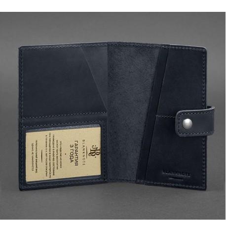 Обкладинка для паспорта зі шкіри з віконцем 5.0 (темно-синя) шкіра Crazy Horse