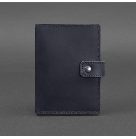 Обкладинка для паспорта зі шкіри з віконцем 5.0 (темно-синя) шкіра Crazy Horse