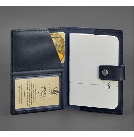 Обкладинка для паспорта зі шкіри з віконцем 5.0 (темно-синя) шкіра Krast