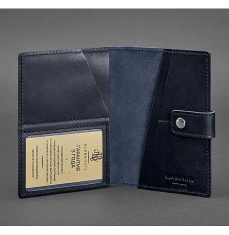 Обкладинка для паспорта зі шкіри з віконцем 5.0 (темно-синя) шкіра Krast