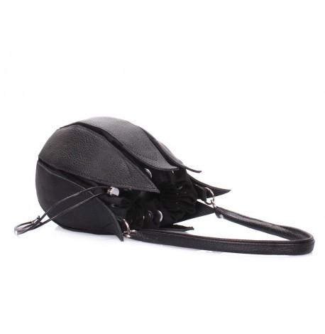 Женская кожаная сумка Poolparty Flower (черная)