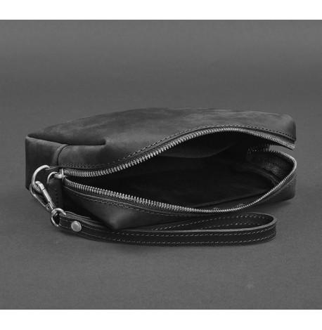 Кожаная косметичка-несессер (черная) кожа Crazy Horse