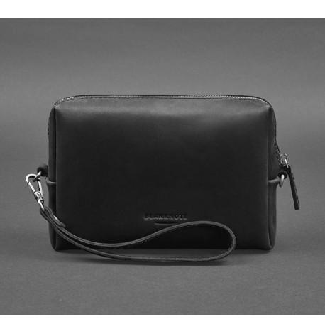 Кожаная косметичка-несессер (черная) кожа Crazy Horse