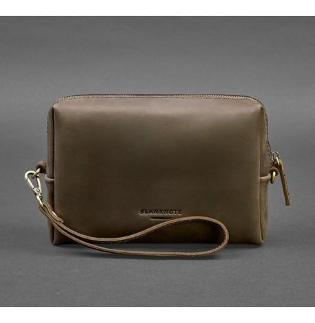 Кожаная косметичка-несессер (темно-коричневая) кожа Crazy Horse