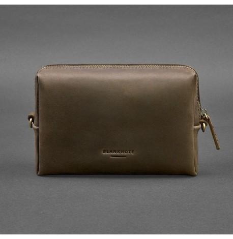 Кожаная косметичка-несессер (темно-коричневая) кожа Crazy Horse