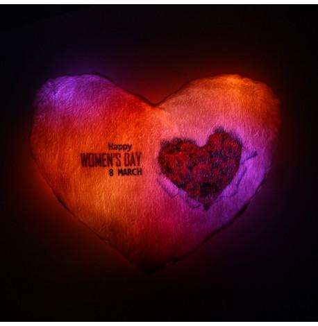 Светящаяся подушка сердце Women's day (розовая)