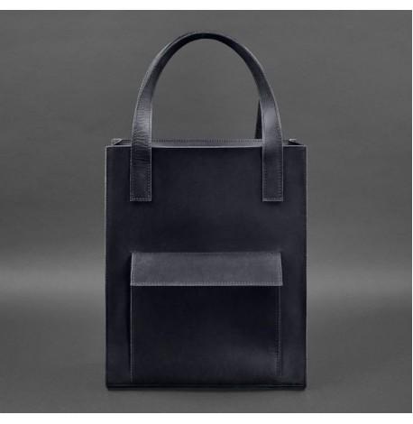 Кожаная сумка шоппер "Бэтси" с карманом (синяя)