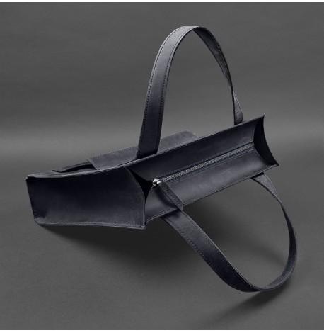 Кожаная сумка шоппер "Бэтси" с карманом (синяя)