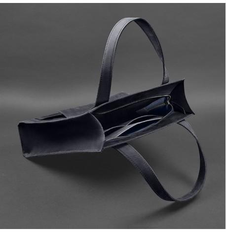 Кожаная сумка шоппер "Бэтси" с карманом (синяя)