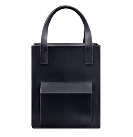 Кожаная сумка шоппер "Бэтси" с карманом (синяя)