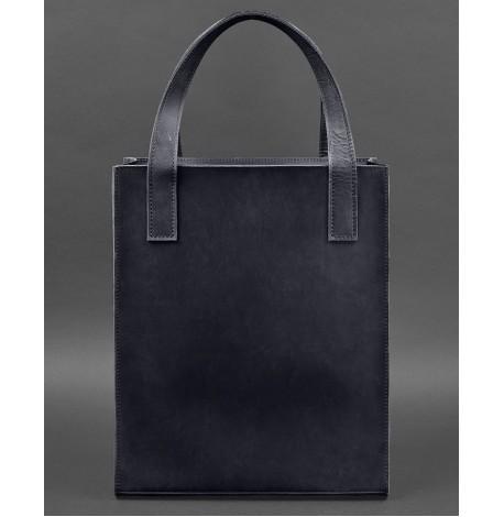 Кожаная сумка шоппер "Бэтси" с карманом (синяя)