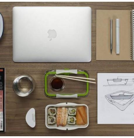 Ланч бокс прямоугольный Bento Box Black+Blum (белый-зеленый)