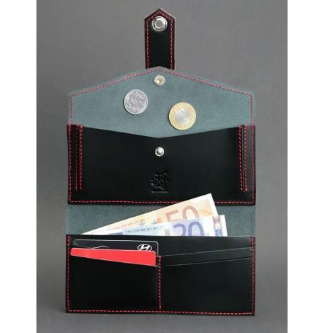 Портмоне з натуральної шкіри 3.0 (чорне з червоним)