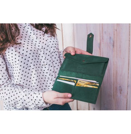 Портмоне из натуральной кожи  3.0 (зеленое-коричневое)