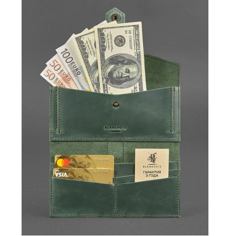 Портмоне из натуральной кожи  3.0 (зеленое-коричневое)