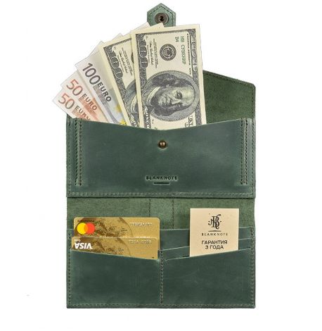 Портмоне из натуральной кожи  3.0 (зеленое-коричневое)