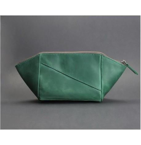 Косметичка из натуральной кожи (зеленая) кожа Crazy Horse