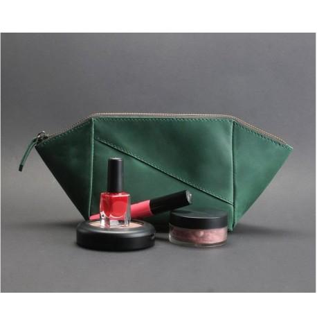 Косметичка из натуральной кожи (зеленая) кожа Crazy Horse