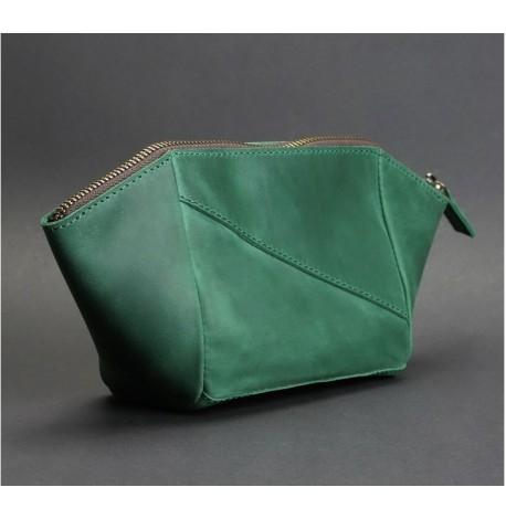 Косметичка из натуральной кожи (зеленая) кожа Crazy Horse