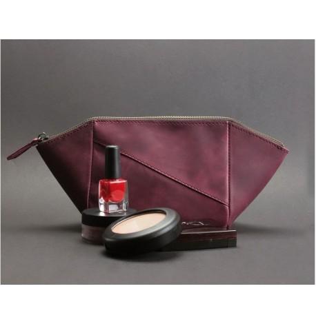 Косметичка из натуральной кожи (бордовая) кожа Crazy Horse