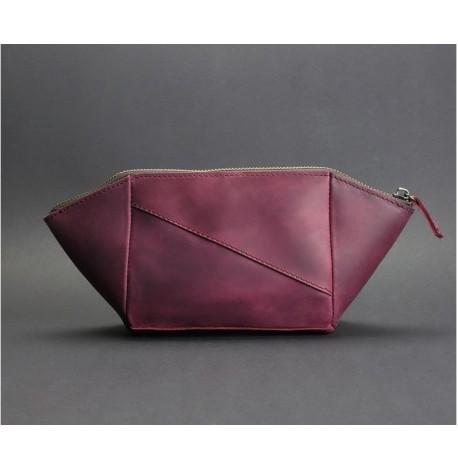 Косметичка из натуральной кожи (бордовая) кожа Crazy Horse
