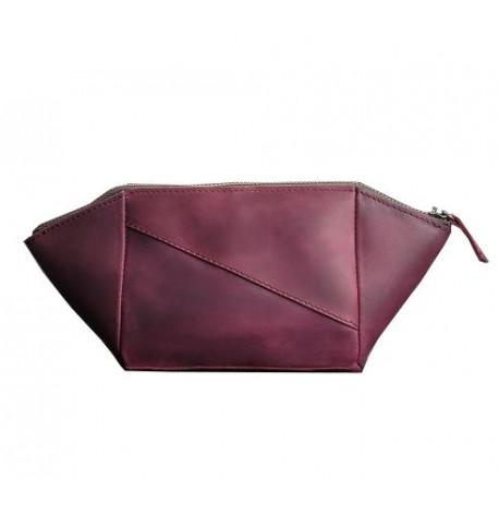 Косметичка из натуральной кожи (бордовая) кожа Crazy Horse