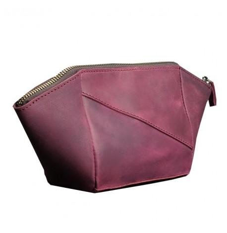 Косметичка из натуральной кожи (бордовая) кожа Crazy Horse