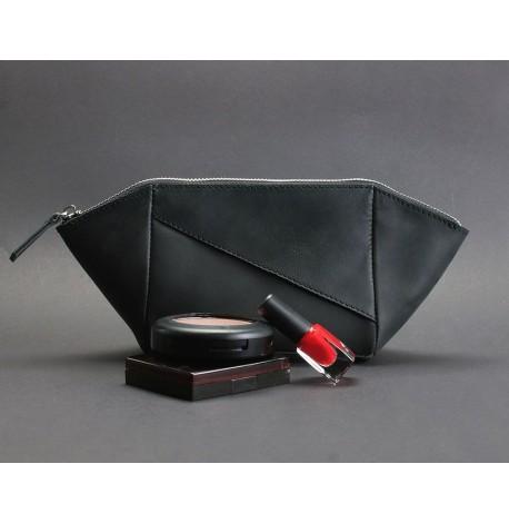 Косметичка из натуральной кожи (черная) кожа Crazy Horse