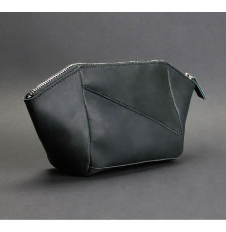 Косметичка из натуральной кожи (черная) кожа Crazy Horse