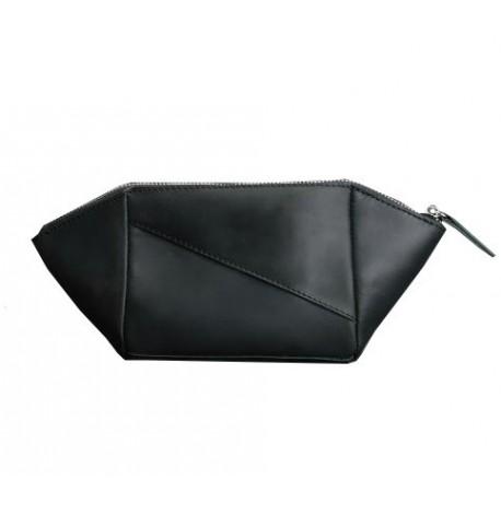 Косметичка из натуральной кожи (черная) кожа Crazy Horse