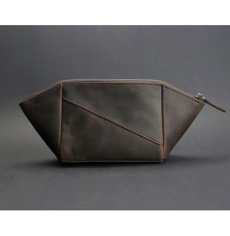 Косметичка з натуральної шкіри (темно-коричнева) шкіра Crazy Horse