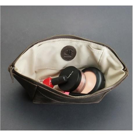 Косметичка з натуральної шкіри (темно-коричнева) шкіра Crazy Horse