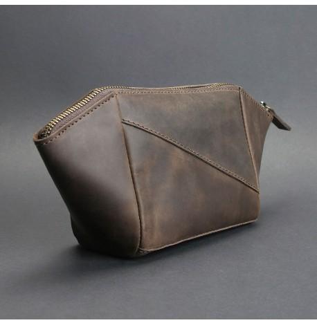 Косметичка з натуральної шкіри (темно-коричнева) шкіра Crazy Horse