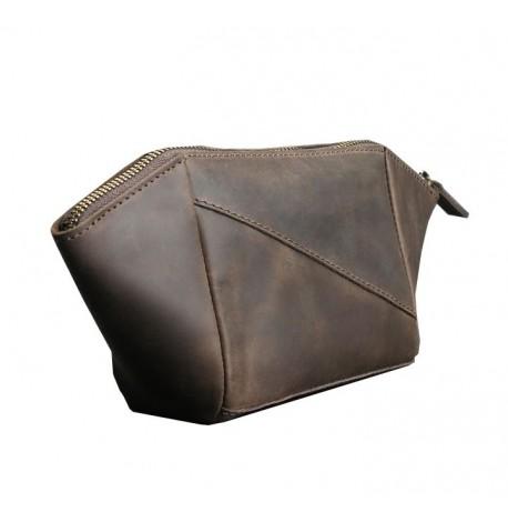 Косметичка з натуральної шкіри (темно-коричнева) шкіра Crazy Horse