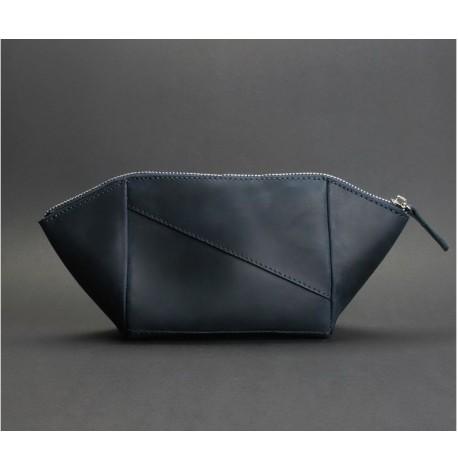 Косметичка из натуральной кожи (темно-синяя) кожа Crazy Horse