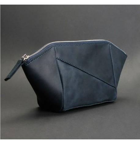 Косметичка из натуральной кожи (темно-синяя) кожа Crazy Horse
