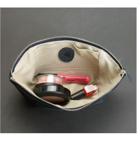 Косметичка из натуральной кожи (темно-синяя) кожа Crazy Horse