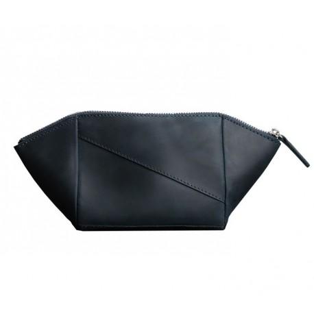 Косметичка из натуральной кожи (темно-синяя) кожа Crazy Horse