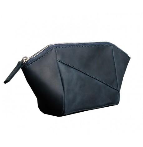 Косметичка из натуральной кожи (темно-синяя) кожа Crazy Horse