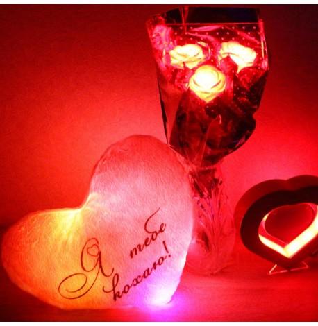 Светящаяся подушка сердце "Я тебе кохаю" (розовая)