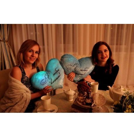 Светящаяся подушка сердце "Я тебе кохаю" (голубая)