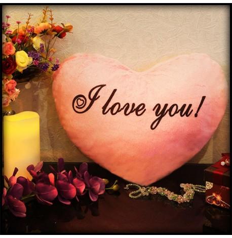 Светящаяся подушка сердце I love you (розовая)