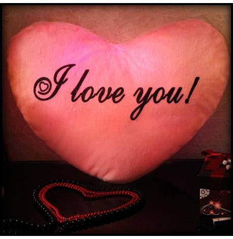 Светящаяся подушка сердце I love you (розовая)