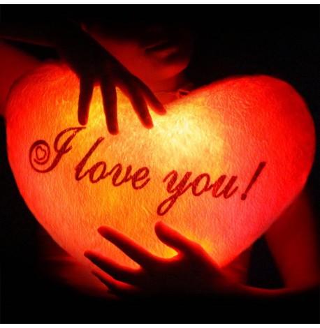 Светящаяся подушка сердце I love you (розовая)