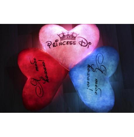 Светящаяся подушка сердце Princess (розовая)